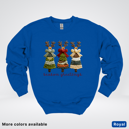 Season Greetings Reindeer Trees Hook Yard Faux - Crewneck Sweatshirt