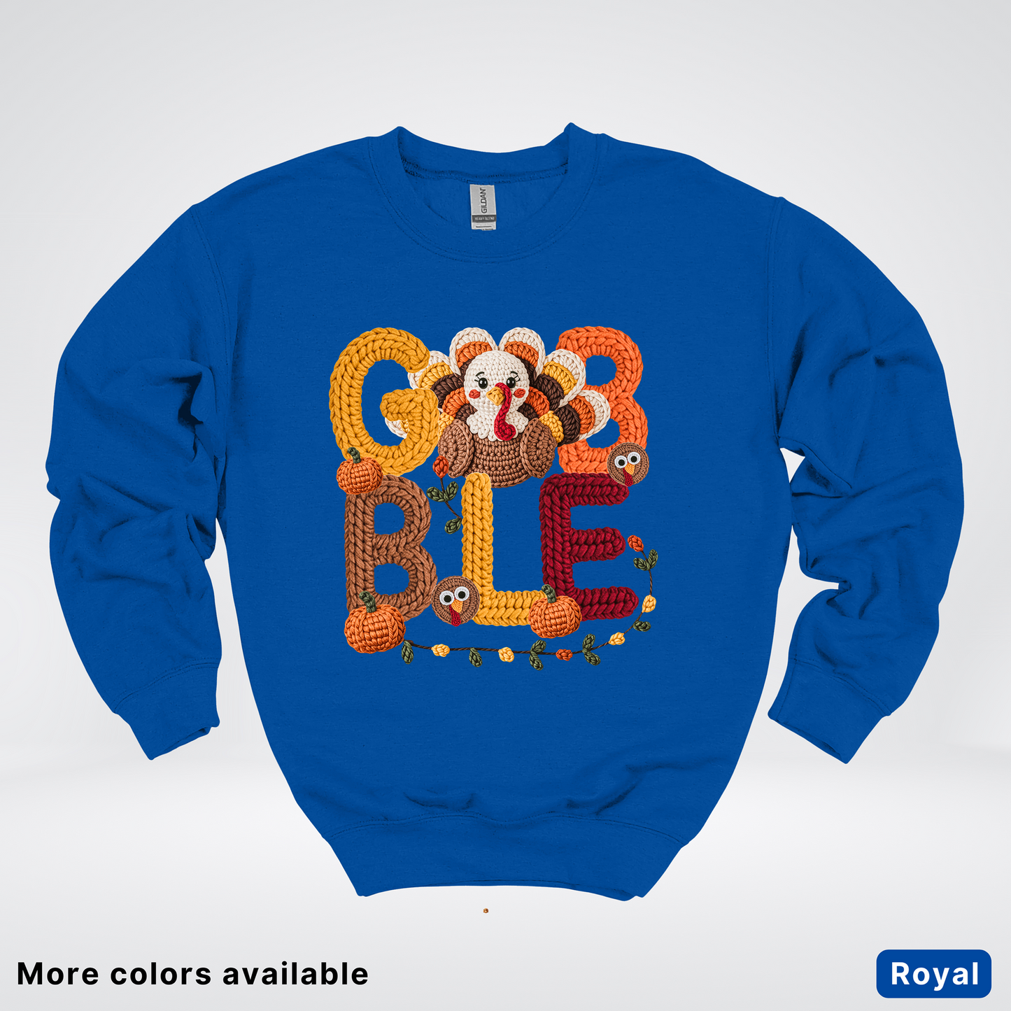 Turkey Gobble Pumpkin Fall Crochet - Crewneck Sweatshirts