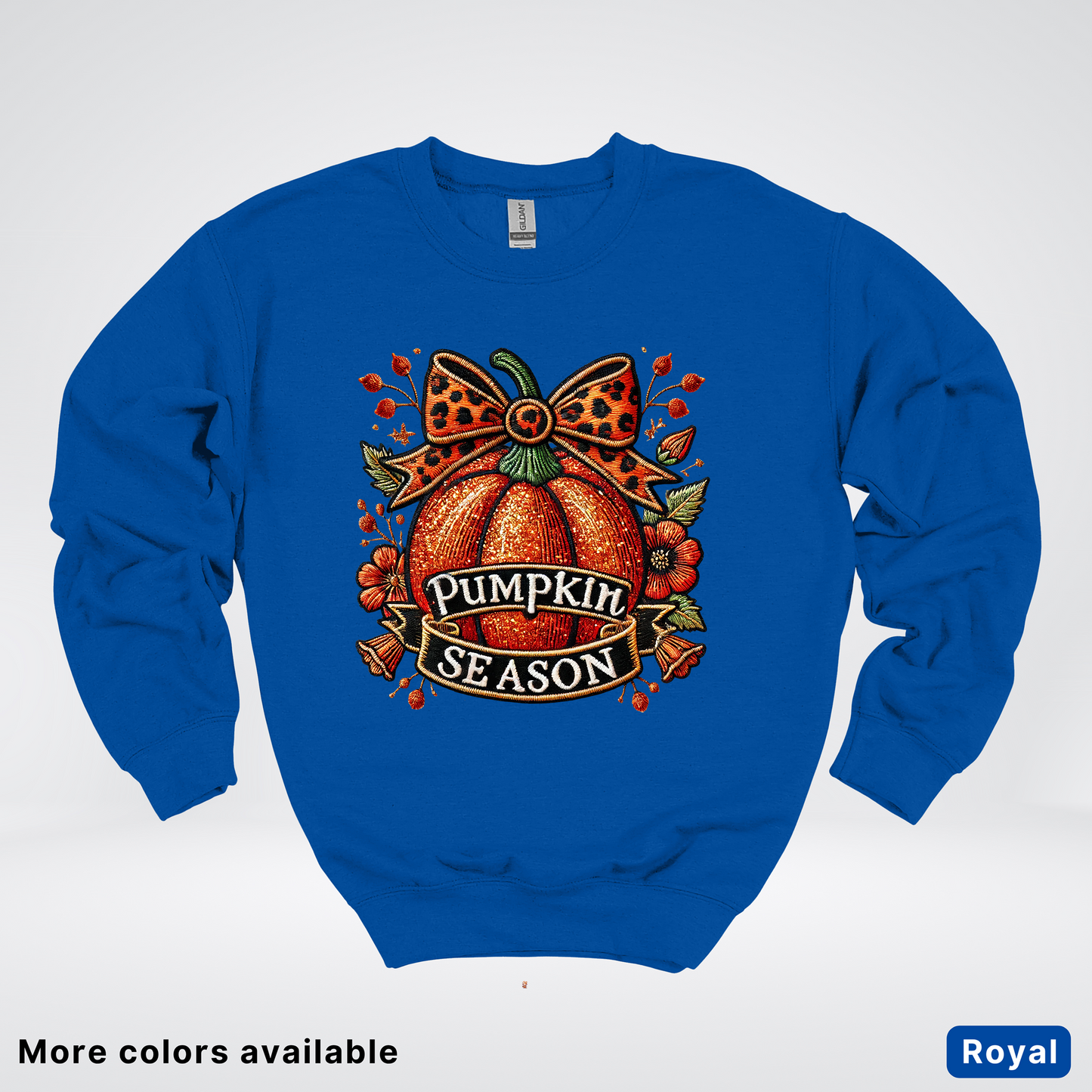 Pumpkin Season Leopard Print Bow Fall Autumn - Crewneck Sweatshirt