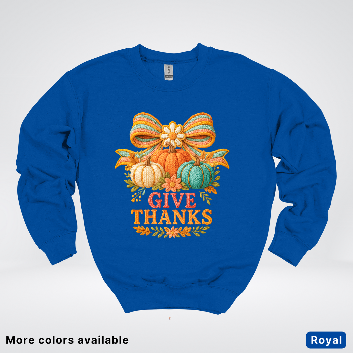 Give Thanks Crochet Thanksgiving Fall Pumpkin - Crewneck Sweatshirt
