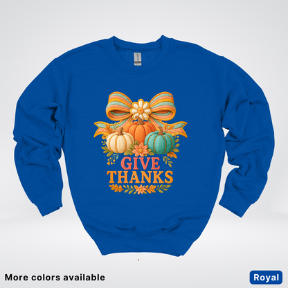 Give Thanks Crochet Thanksgiving Fall Pumpkin - Crewneck Sweatshirt