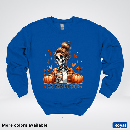 Dead Inside But Spiced Skeleton Coffee Pumpkin Fall - Crewneck Sweatshirt