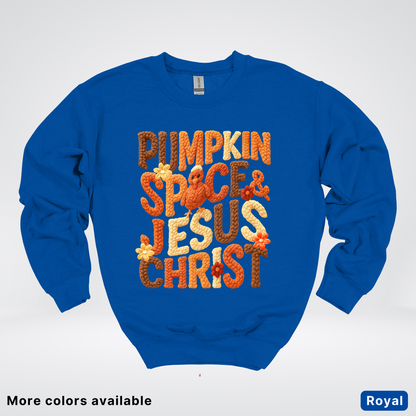 Pumpkin Spice & Jesus Christ Turkey & Flowers Crochet - Crewneck Sweatshirts