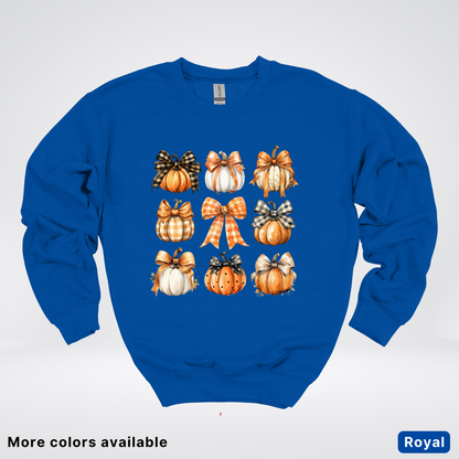 Flannel Bows & Pumpkin Coquette Fall Autumn - Crewneck Sweatshirt