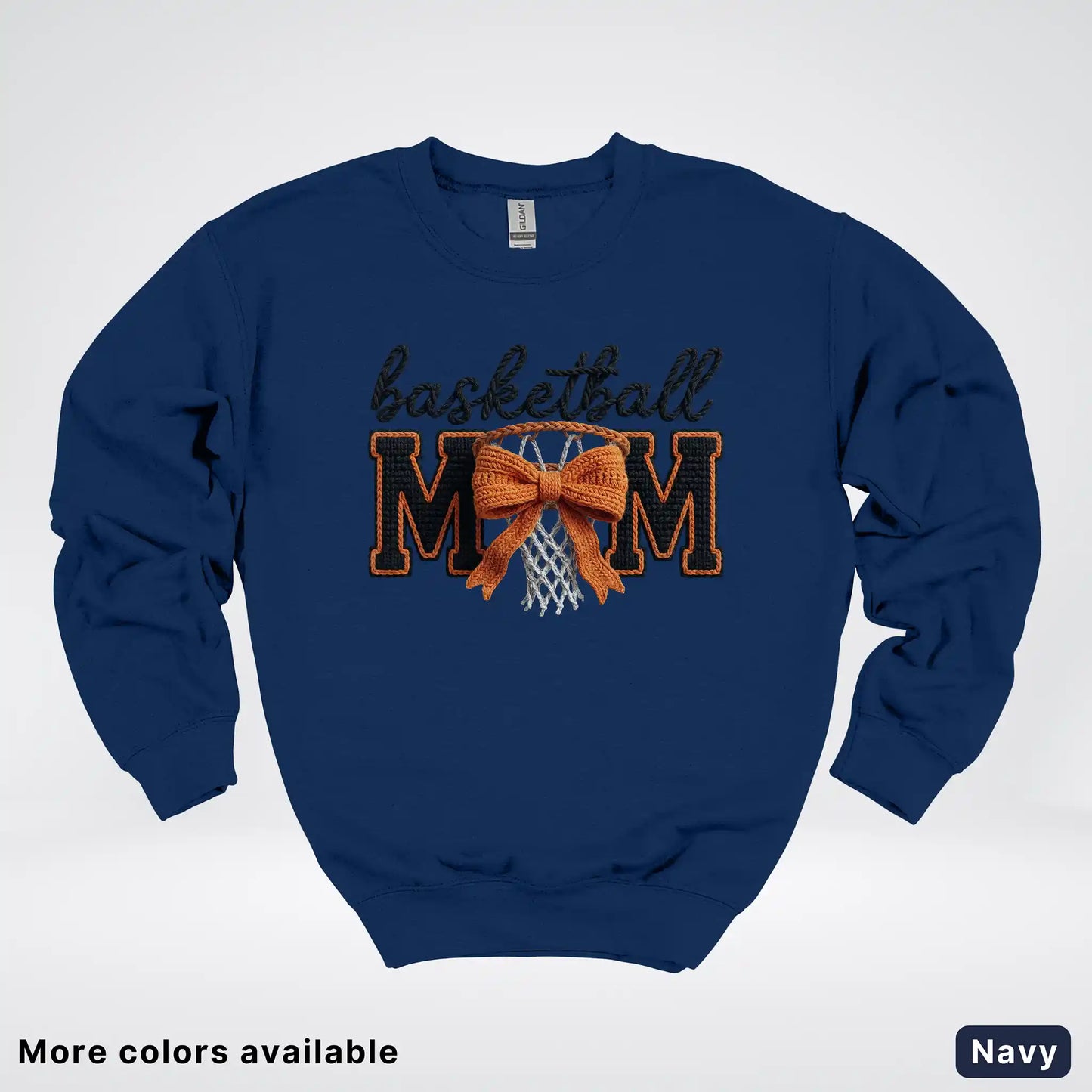 Basketball Mom – Faux Crochet Bow Basketball Graphic Crewneck Sweatshirt