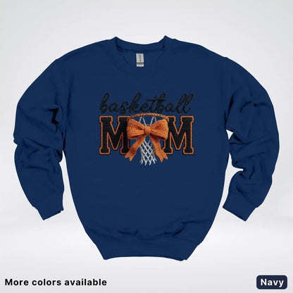 Basketball Mom – Faux Crochet Bow Basketball Graphic Crewneck Sweatshirt