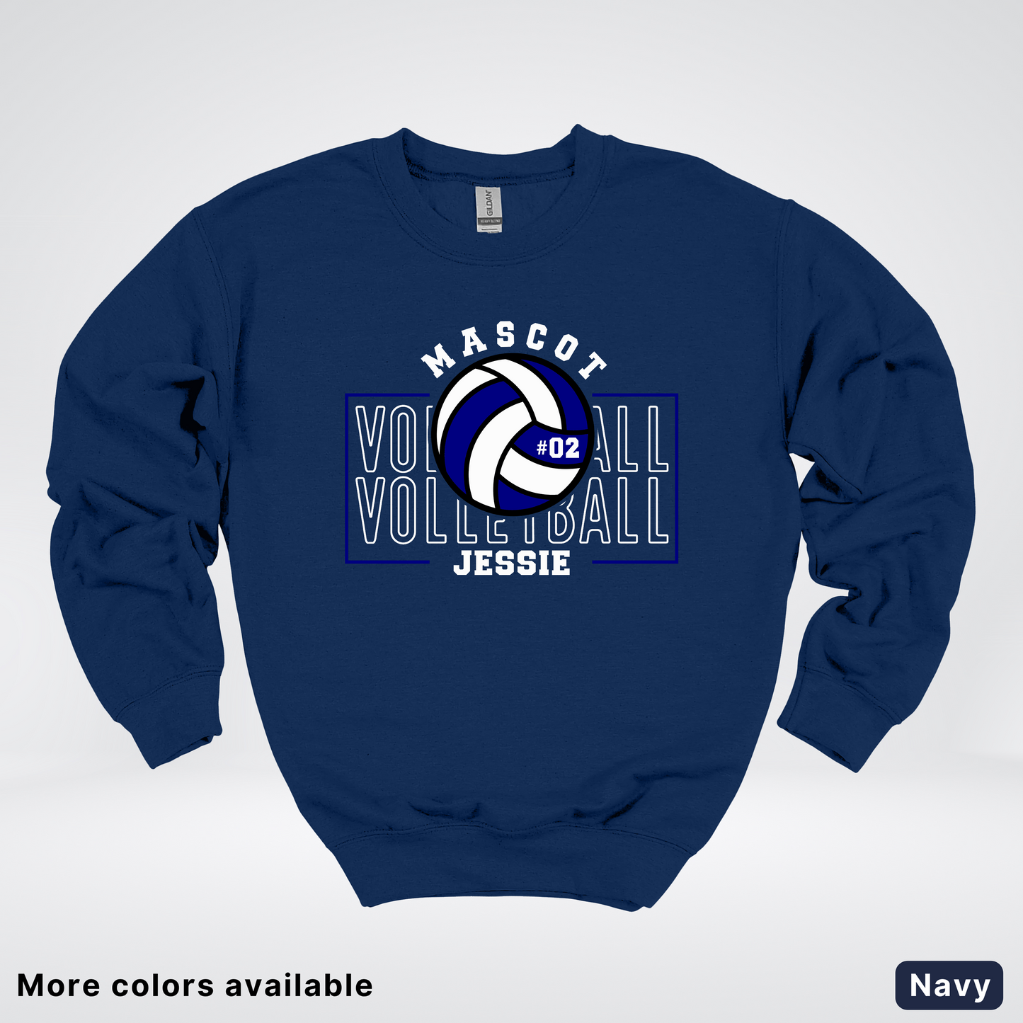 Custom Mascot, Number, & Name – Navy - Volleyball Design 13 Crewneck Sweatshirt