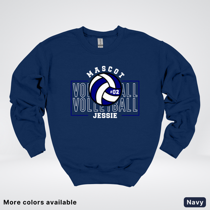 Custom Mascot, Number, & Name – Navy - Volleyball Design 13 Crewneck Sweatshirt