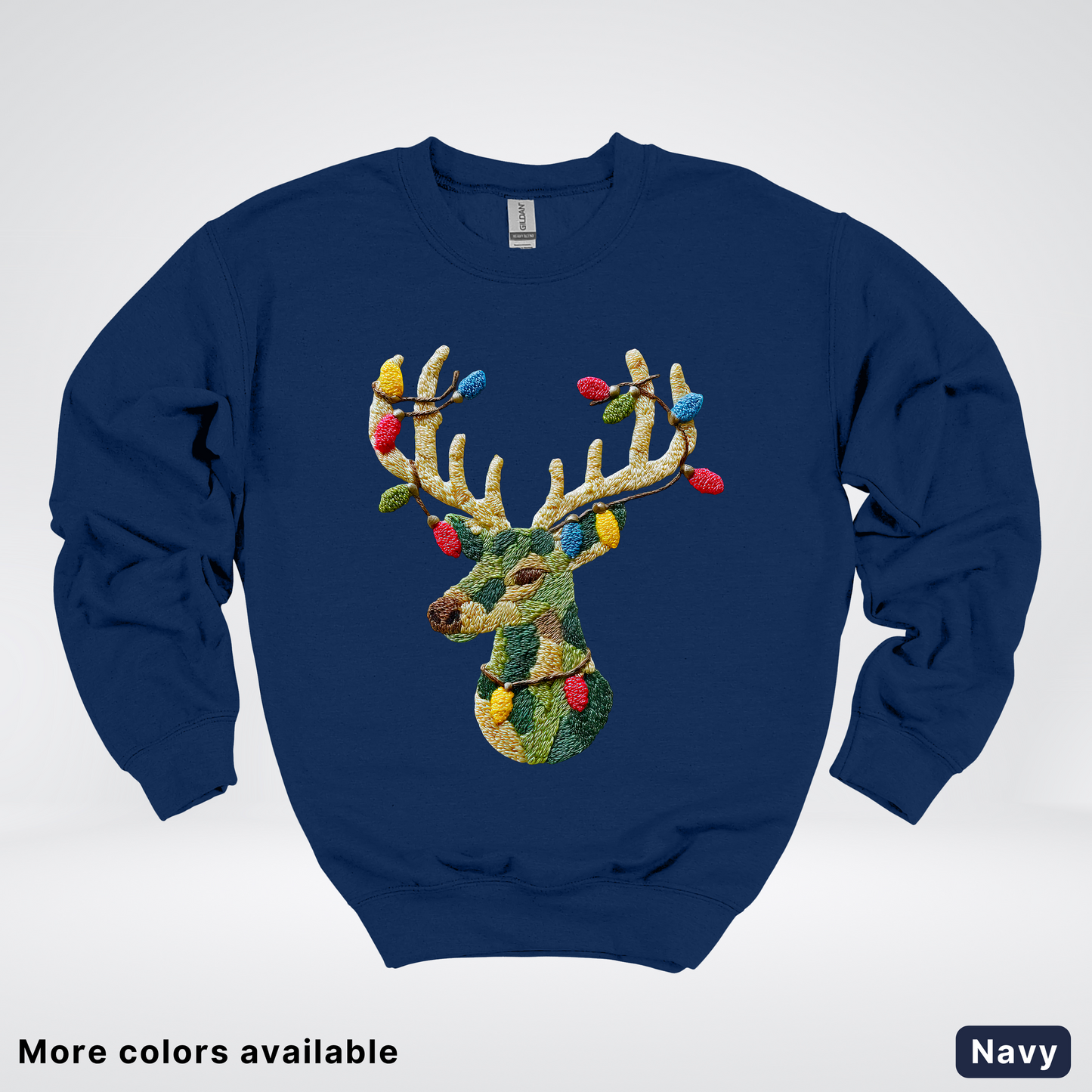 Festive Light-Up Reindeer Hook Yard Faux - Crewneck Sweatshirt