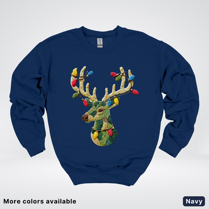 Festive Light-Up Reindeer Hook Yard Faux - Crewneck Sweatshirt