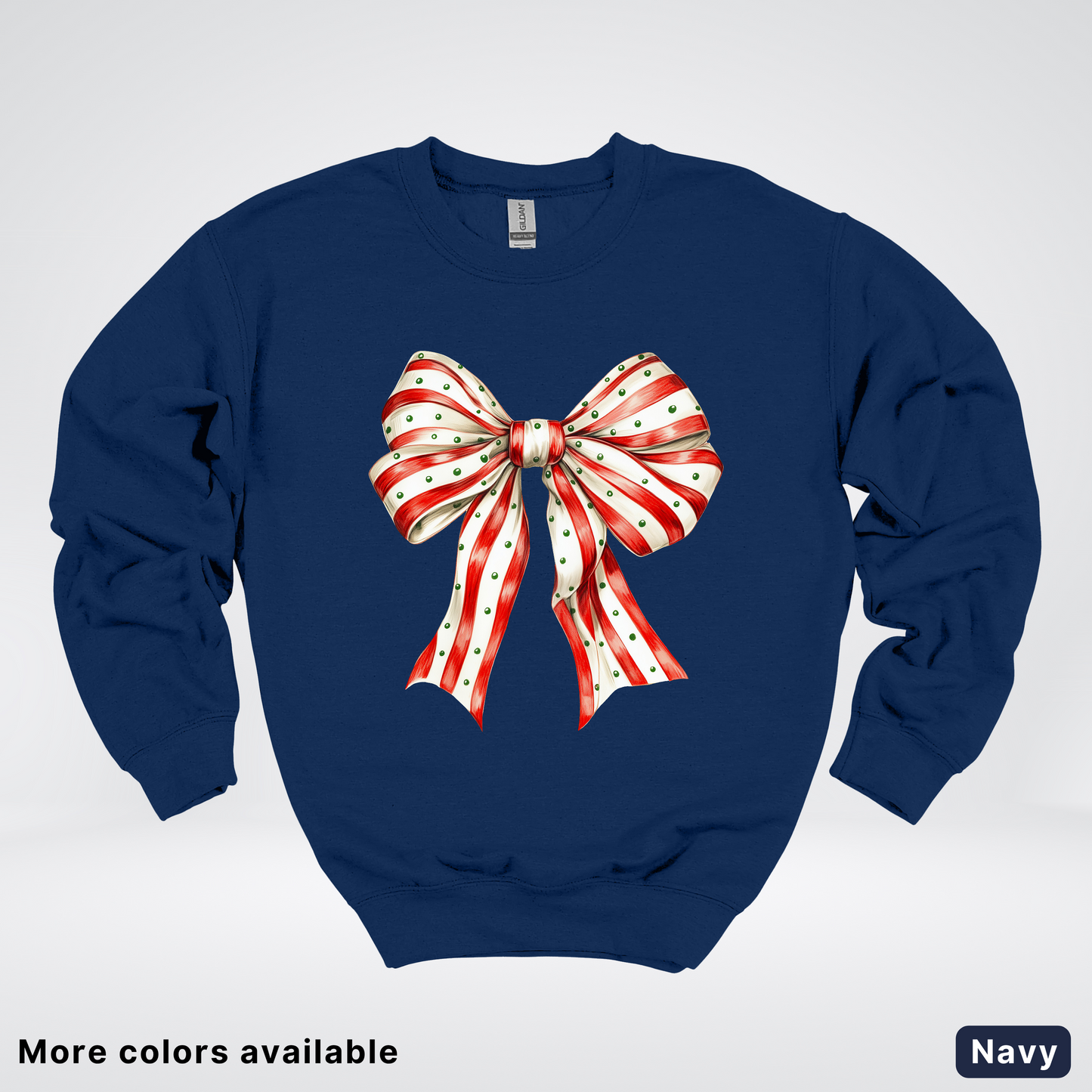 Peppermint Stripe Christmas Bow - Crewneck