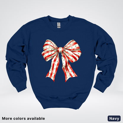 Peppermint Stripe Christmas Bow - Crewneck