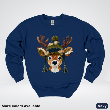 Cozy Winter Reindeer Hook Yard Faux Texture - Crewneck Sweatshirt
