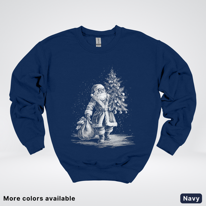 Vintage Santa with Christmas Tree - Crewneck Sweatshirt