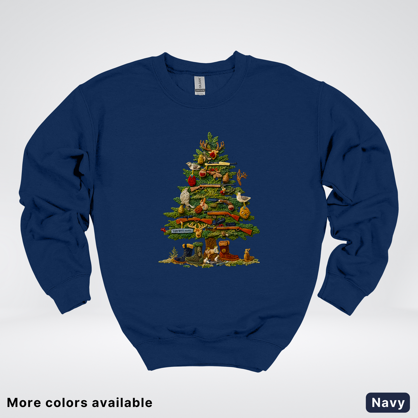 Woodland Critters Christmas Tree Hook Yard Faux - Crewneck Sweatshirt