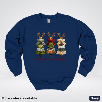 Season Greetings Reindeer Trees Hook Yard Faux - Crewneck Sweatshirt