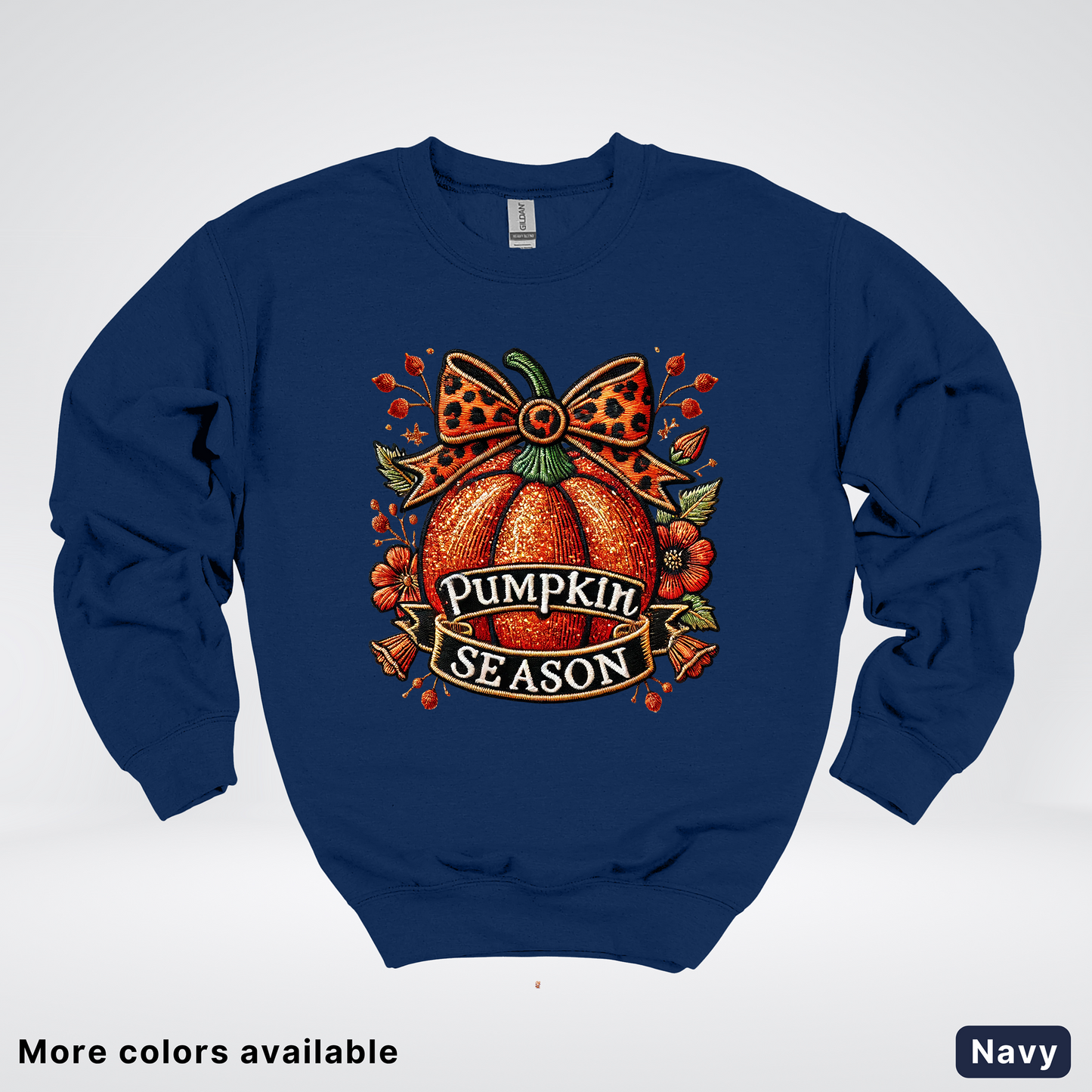 Pumpkin Season Leopard Print Bow Fall Autumn - Crewneck Sweatshirt