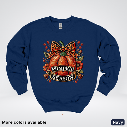 Pumpkin Season Leopard Print Bow Fall Autumn - Crewneck Sweatshirt