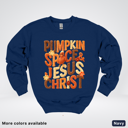 Pumpkin Spice & Jesus Christ Turkey & Flowers Crochet - Crewneck Sweatshirts