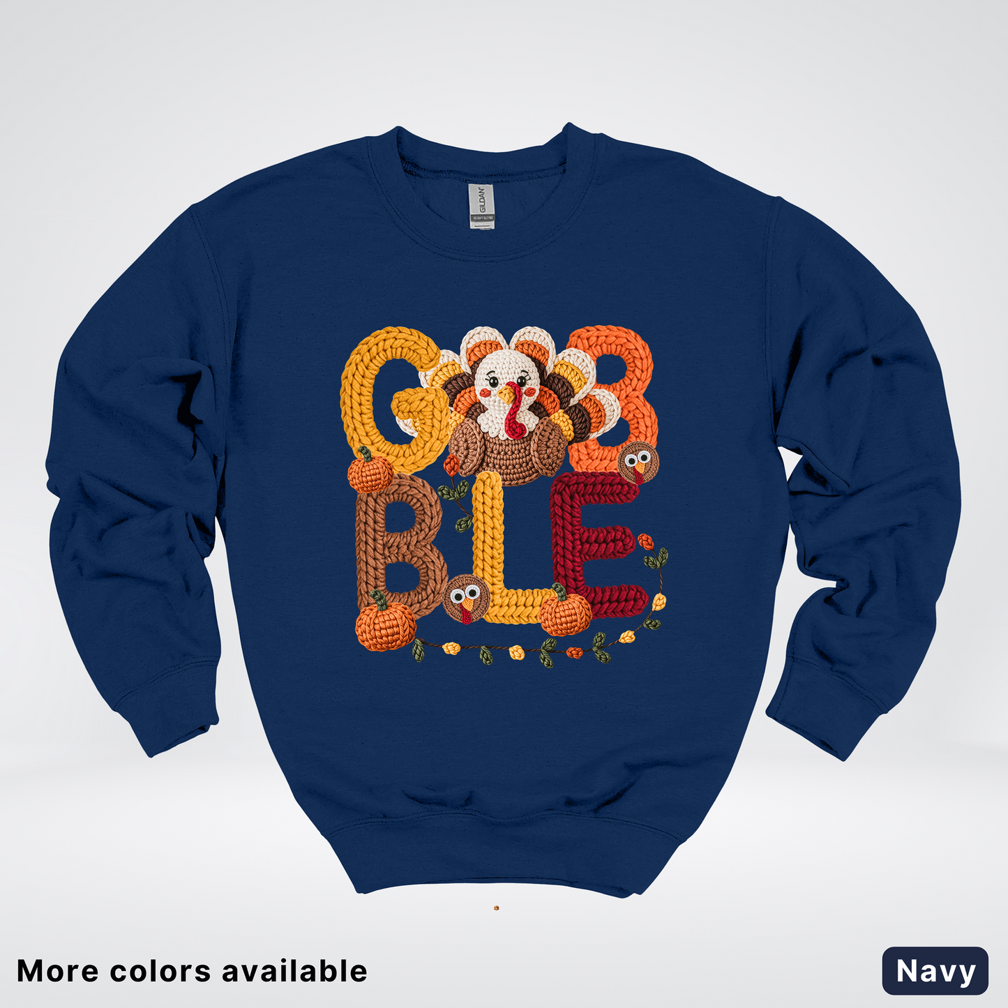 Turkey Gobble Pumpkin Fall Crochet - Crewneck Sweatshirts