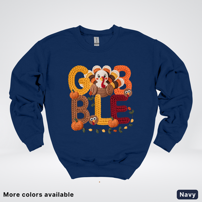 Turkey Gobble Pumpkin Fall Crochet - Crewneck Sweatshirts
