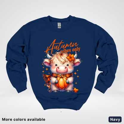 Autumn Fall Vibes Only Small Cow Calf Pumpkin - Crewneck Sweatshirt