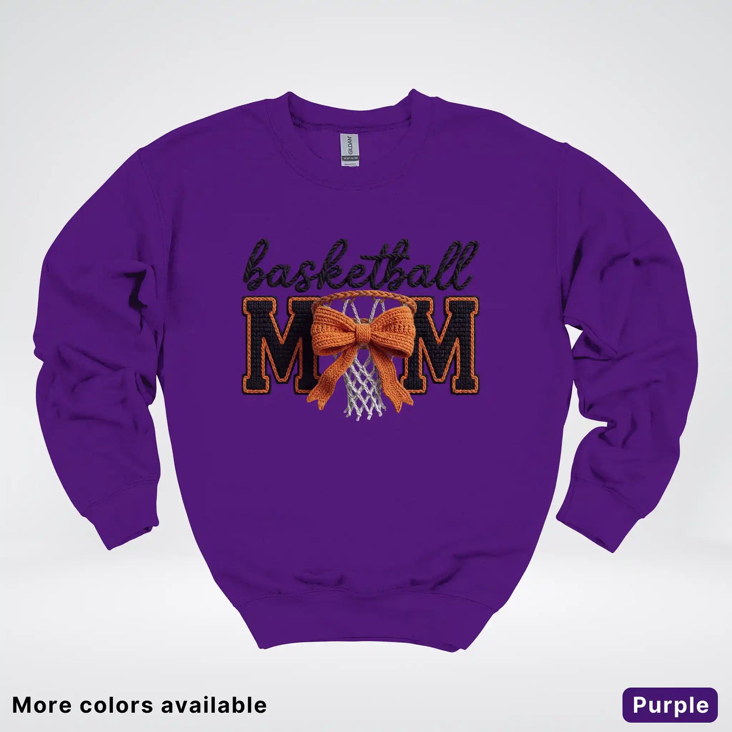 Basketball Mom – Faux Crochet Bow Basketball Graphic Crewneck Sweatshirt