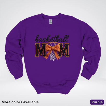 Basketball Mom – Faux Crochet Bow Basketball Graphic Crewneck Sweatshirt