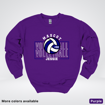 Custom Mascot, Number, & Name – Navy - Volleyball Design 13 Crewneck Sweatshirt