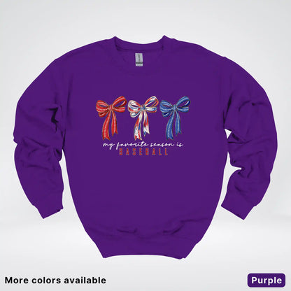 My Favorite Season Is Baseball – Red White Blue Bow Graphic Crewneck Sweatshirt