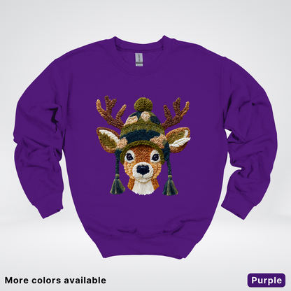 Cozy Winter Reindeer Hook Yard Faux Texture - Crewneck Sweatshirt