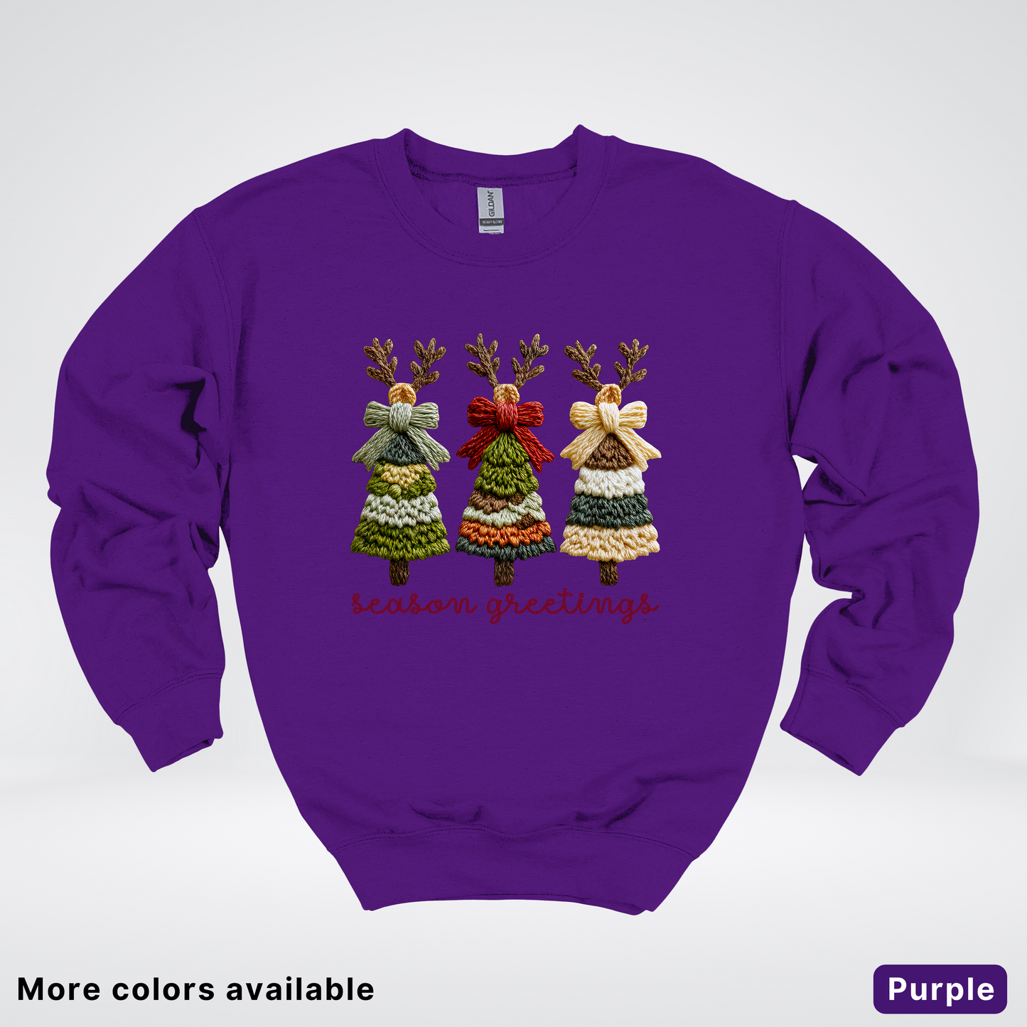 Season Greetings Reindeer Trees Hook Yard Faux - Crewneck Sweatshirt