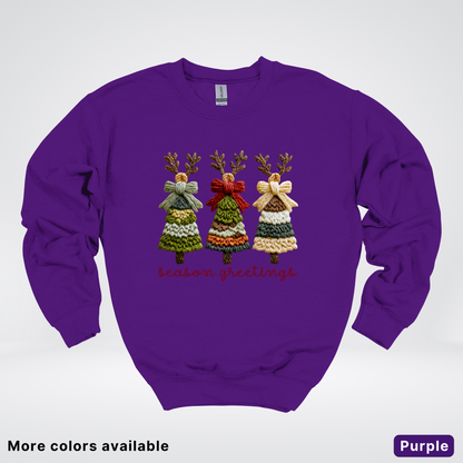 Season Greetings Reindeer Trees Hook Yard Faux - Crewneck Sweatshirt