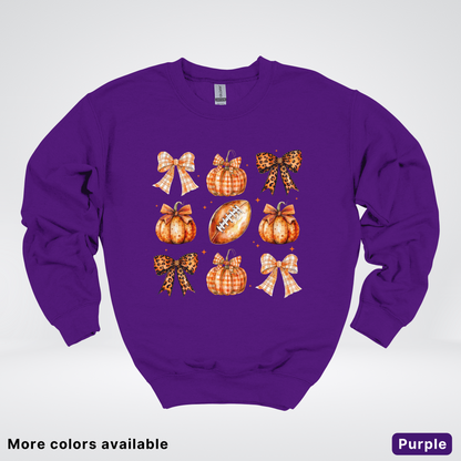 Football Coquette Ribbon Bow Plaid Pumpkin Fall - Sweatshirt