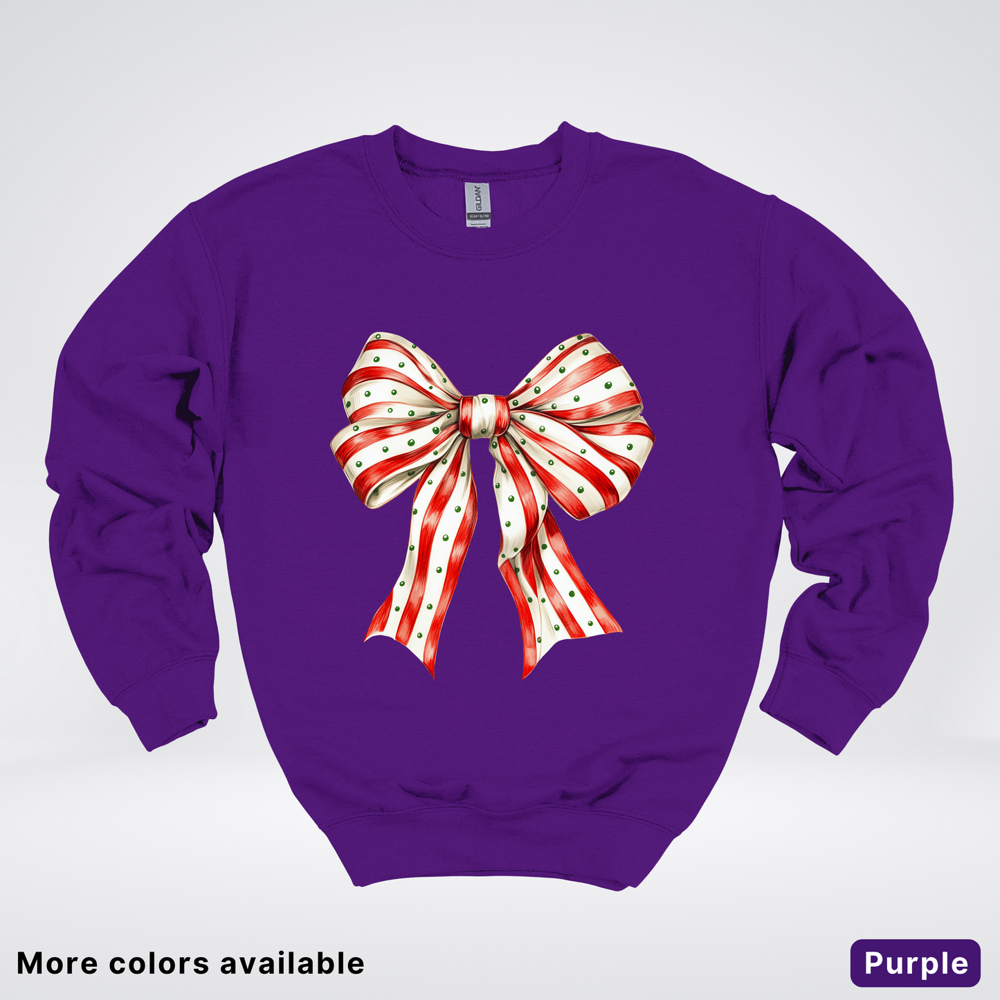 Peppermint Stripe Christmas Bow - Crewneck