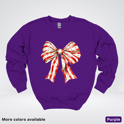 Peppermint Stripe Christmas Bow - Crewneck