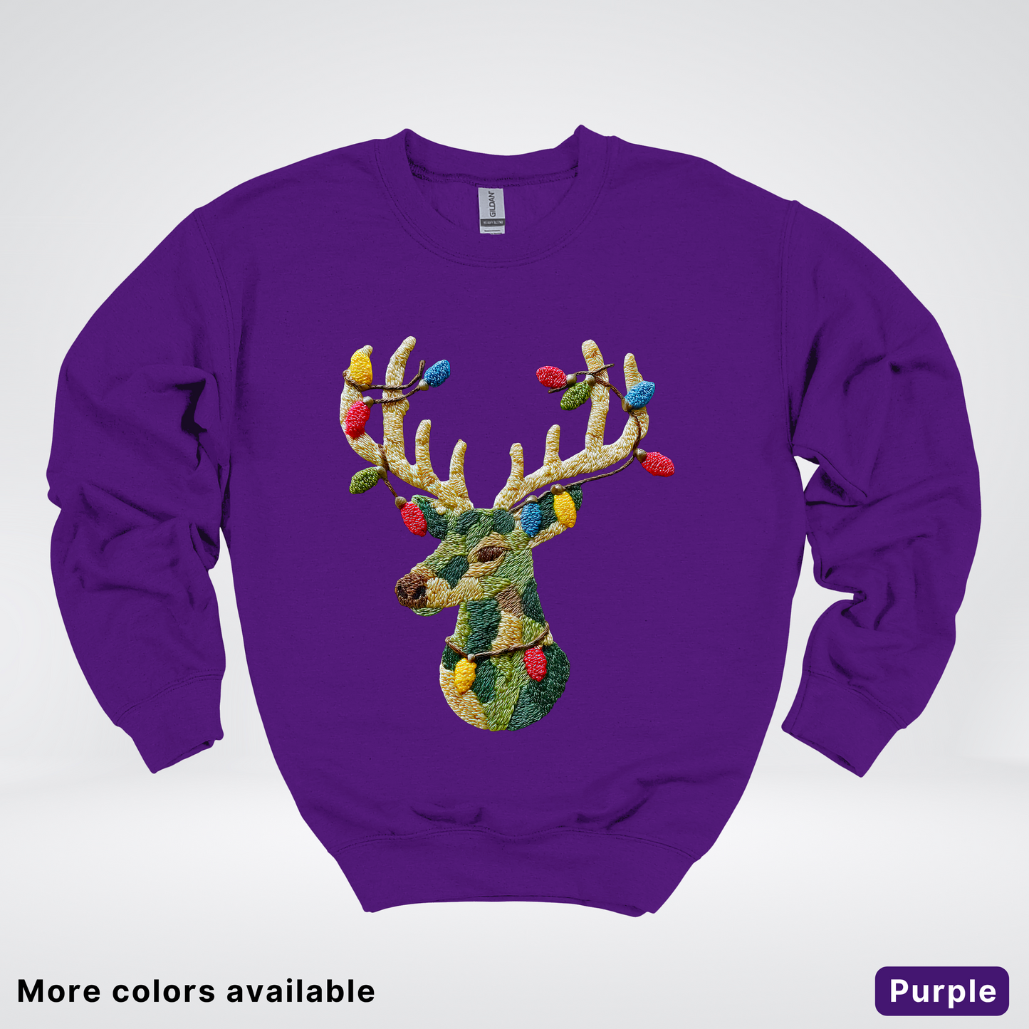Festive Light-Up Reindeer Hook Yard Faux - Crewneck Sweatshirt