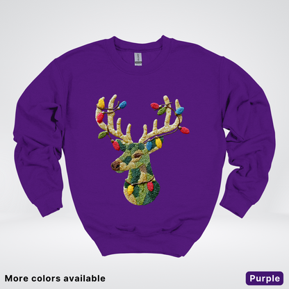 Festive Light-Up Reindeer Hook Yard Faux - Crewneck Sweatshirt