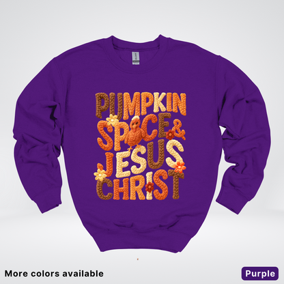 Pumpkin Spice & Jesus Christ Turkey & Flowers Crochet - Crewneck Sweatshirts