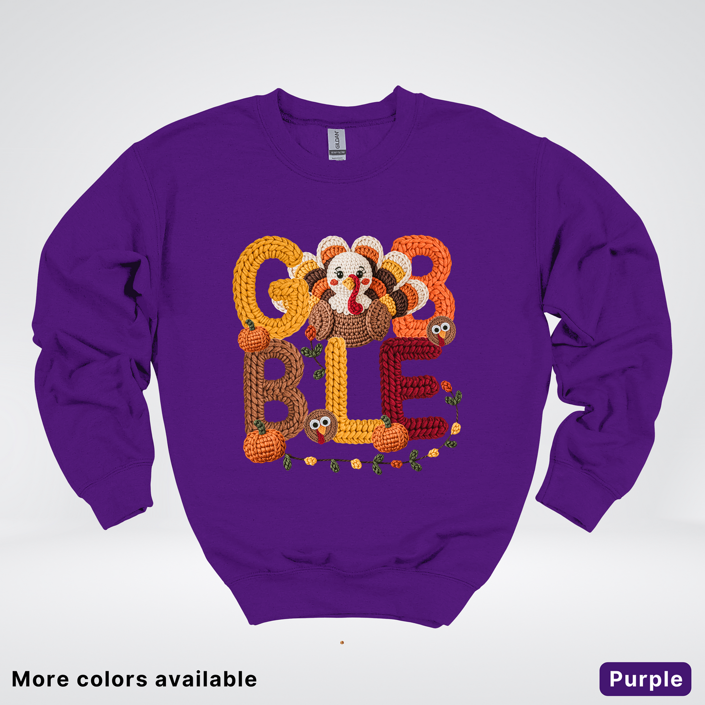Turkey Gobble Pumpkin Fall Crochet - Crewneck Sweatshirts