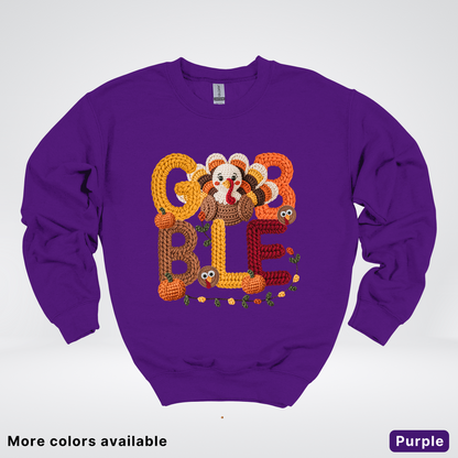 Turkey Gobble Pumpkin Fall Crochet - Crewneck Sweatshirts