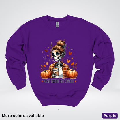 Dead Inside But Spiced Skeleton Coffee Pumpkin Fall - Crewneck Sweatshirt