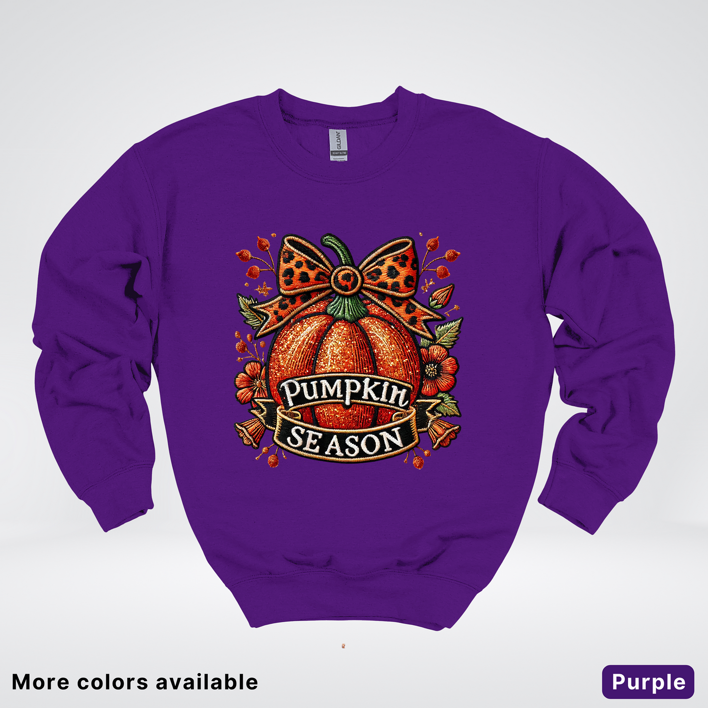 Pumpkin Season Leopard Print Bow Fall Autumn - Crewneck Sweatshirt