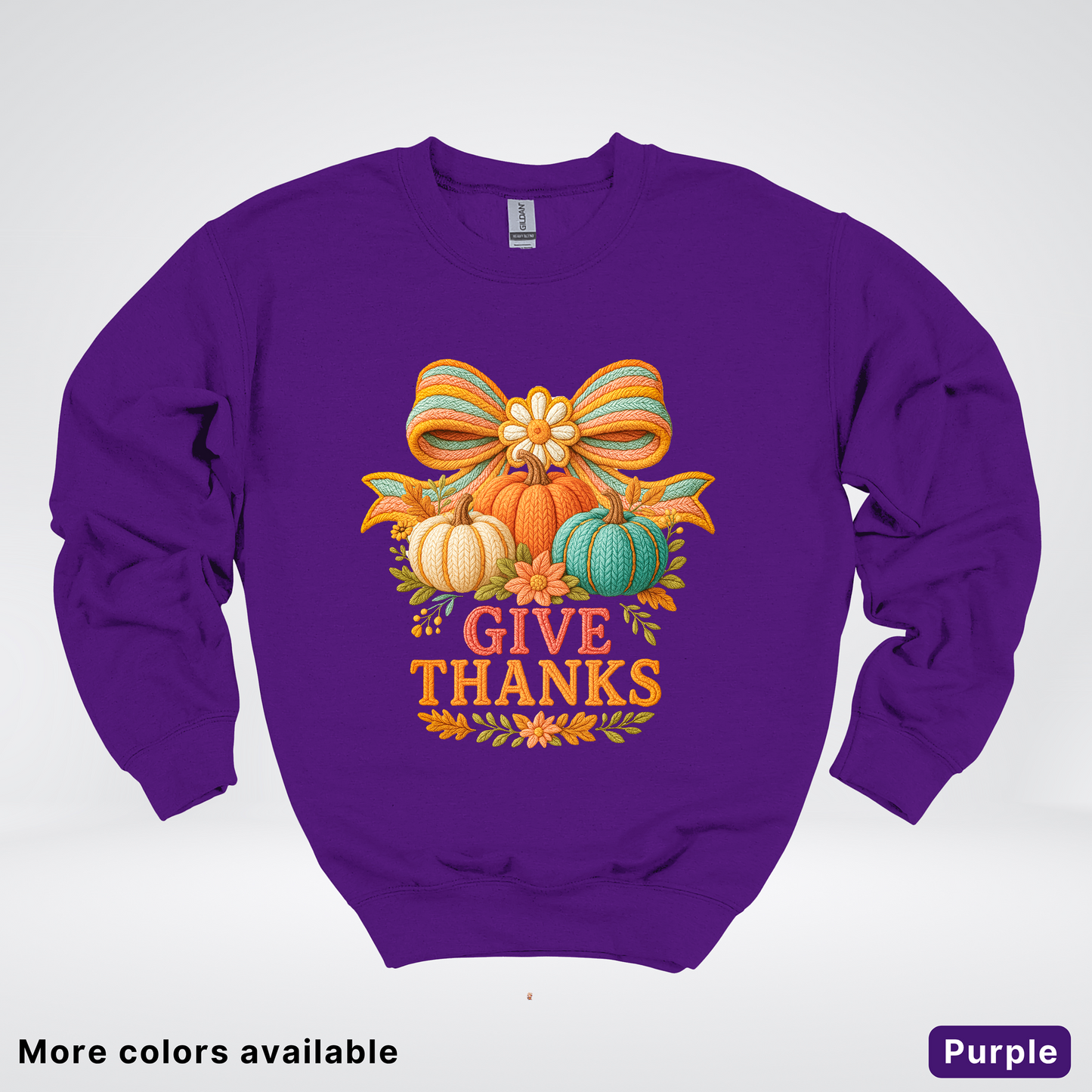 Give Thanks Crochet Thanksgiving Fall Pumpkin - Crewneck Sweatshirt