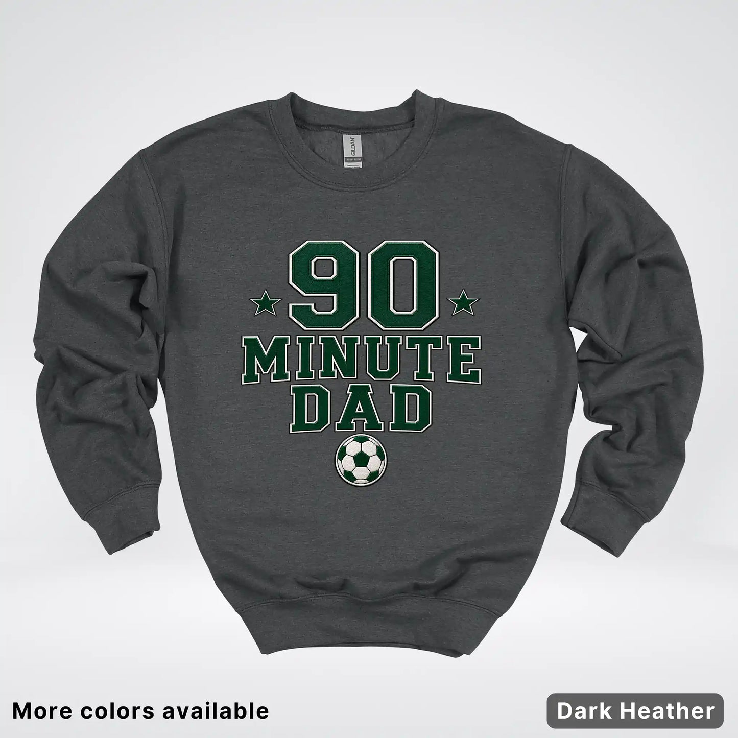 90 Minute Dad – Faux Embroidery Soccer Dad Crewneck Sweatshirt