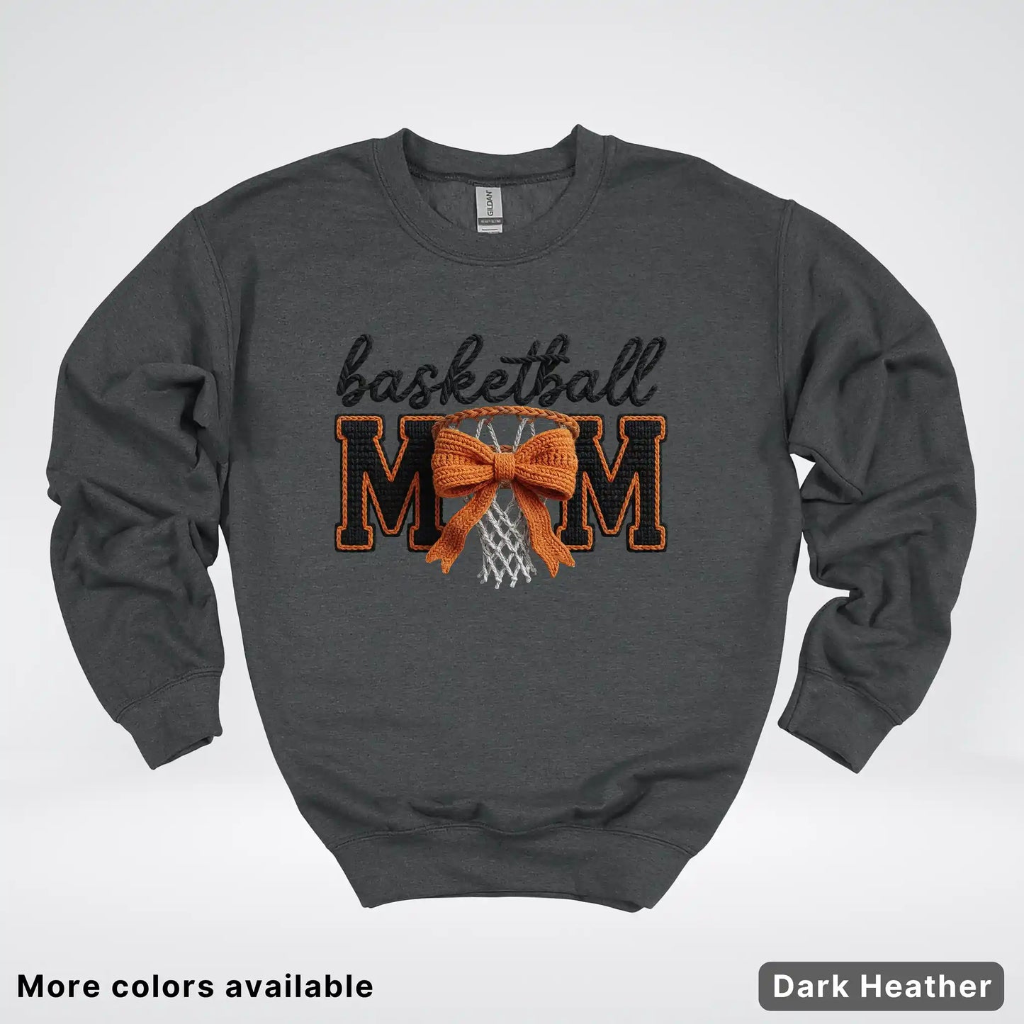 Basketball Mom – Faux Crochet Bow Basketball Graphic Crewneck Sweatshirt
