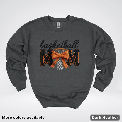 Basketball Mom – Faux Crochet Bow Basketball Graphic Crewneck Sweatshirt