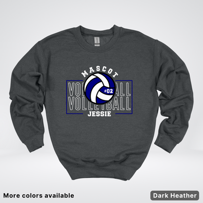 Custom Mascot, Number, & Name – Navy - Volleyball Design 13 Crewneck Sweatshirt