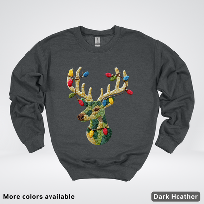 Festive Light-Up Reindeer Hook Yard Faux - Crewneck Sweatshirt