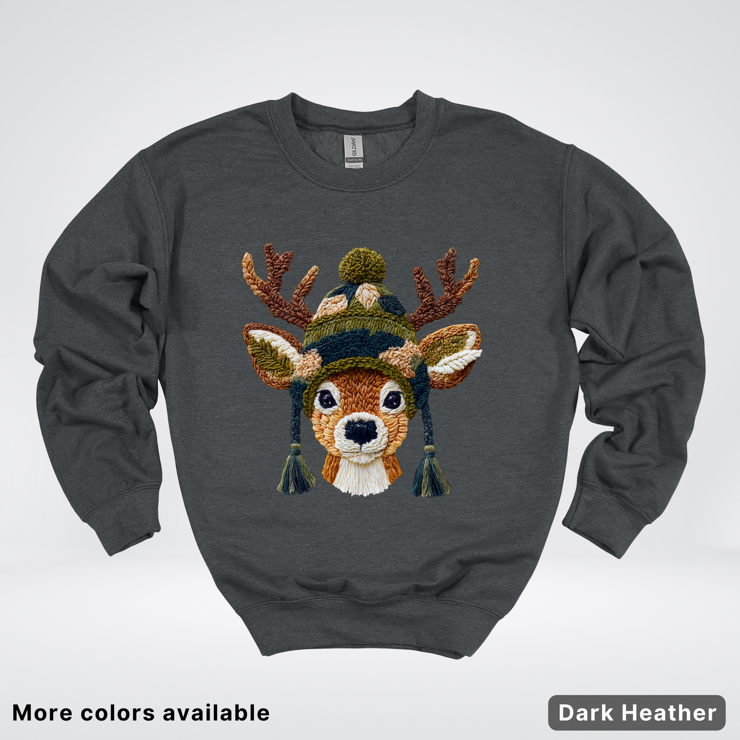 Cozy Winter Reindeer Hook Yard Faux Texture - Crewneck Sweatshirt